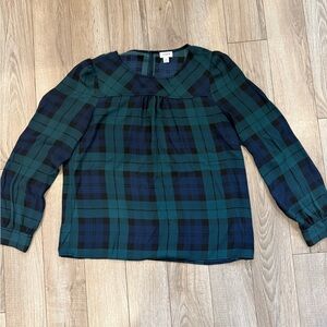 J. Crew Factory Green and Blue Plaid Blouse